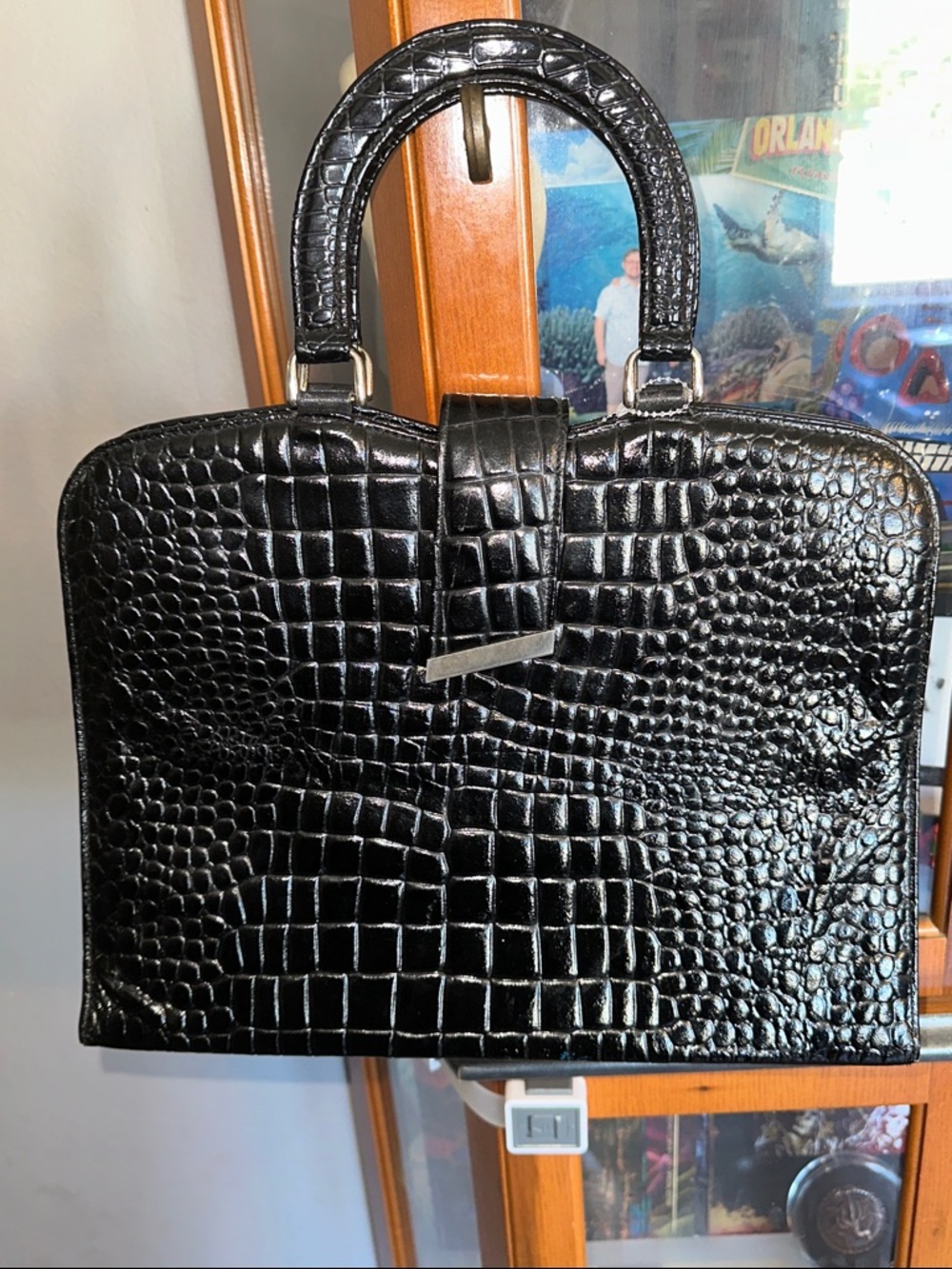 Black Croc-Embossed Faux Leather